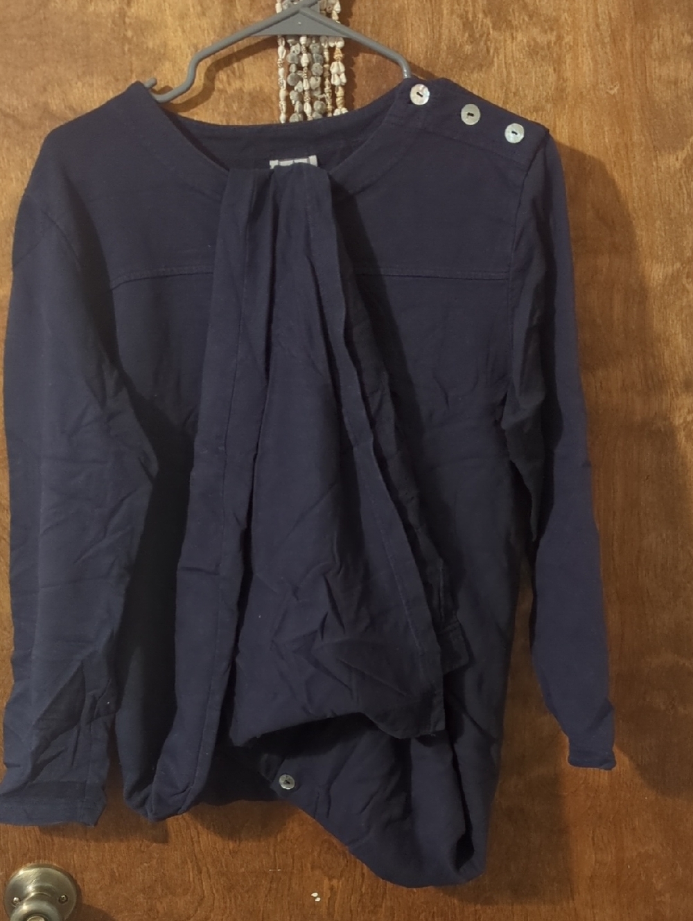 Navy Button-Shoulder Long Dress